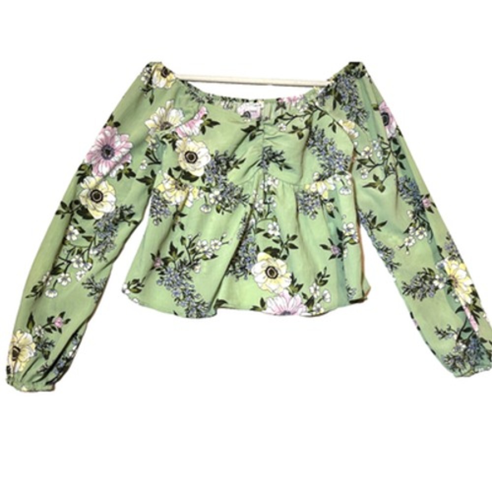Dear Heart Sage Green Floral Sweetheart‎ Long Sleeve top sz L cottagecore boho